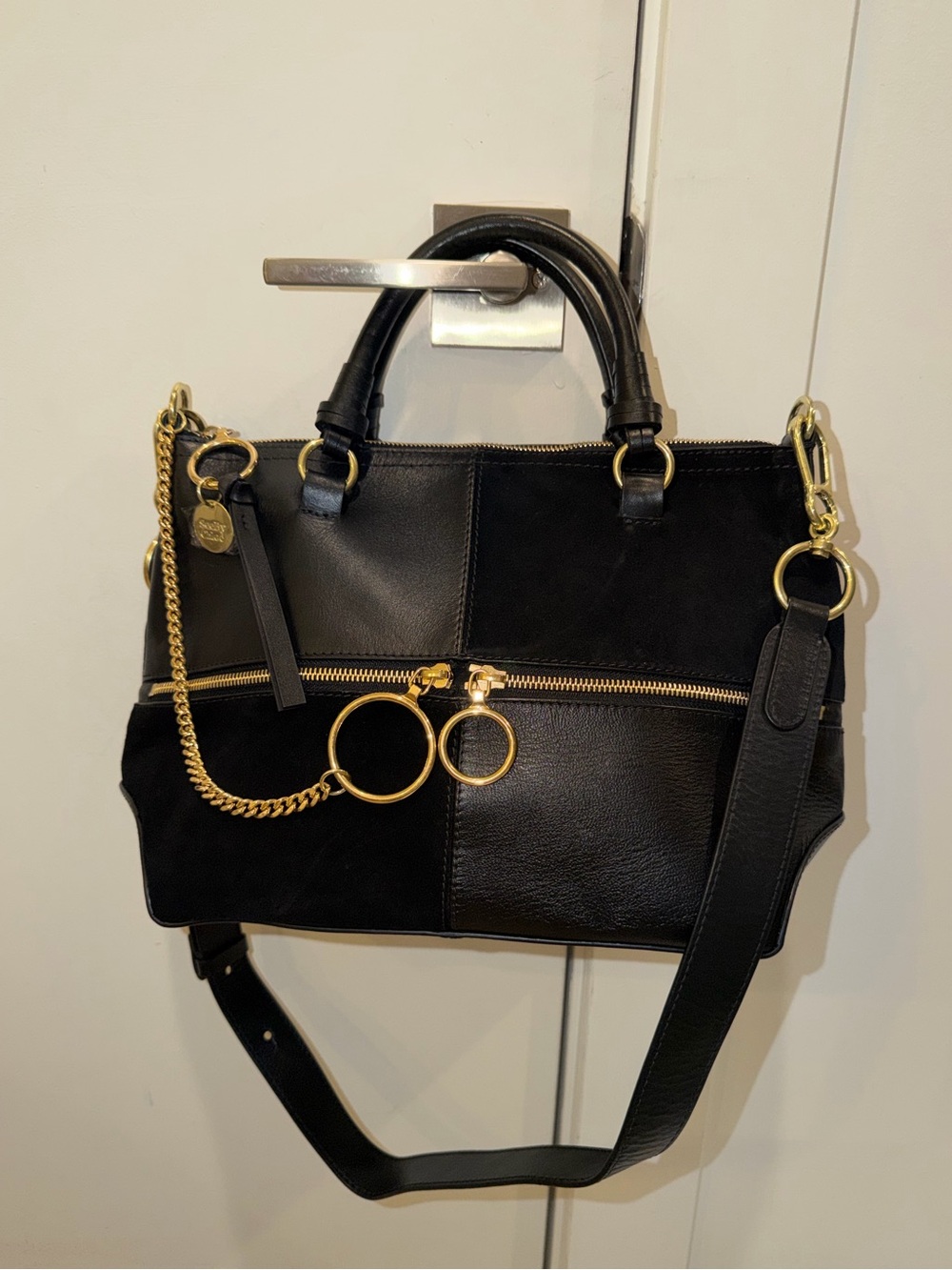 See By Chloe Emy Black Suede & Leather Satchel With Gold Hardware - Women's Bag
